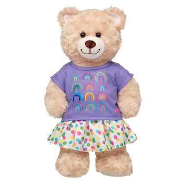 Set Falda Blanca Y Polera Arcoiris Morada Build-A-Bear