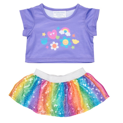Set Falda Polera Flores Arcoíris Build-A-Bear